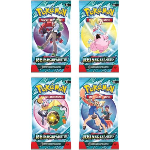 Pokemon Karmesin und Purpur Reisegefährten Booster deutsch 4 verschiedene Pack Designs des Pokemon TCG Sets