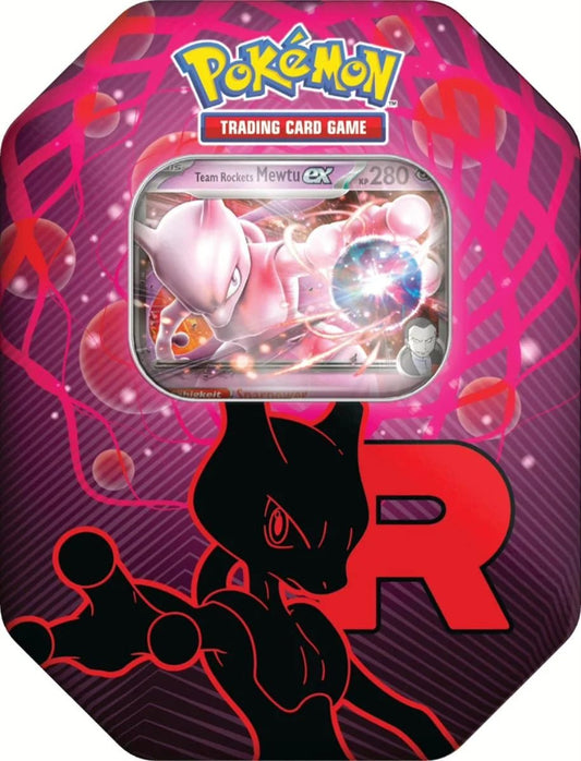 Pokémon Tin-Box Team Rocket Mewtwo-ex Vorderseite mit Promokarte